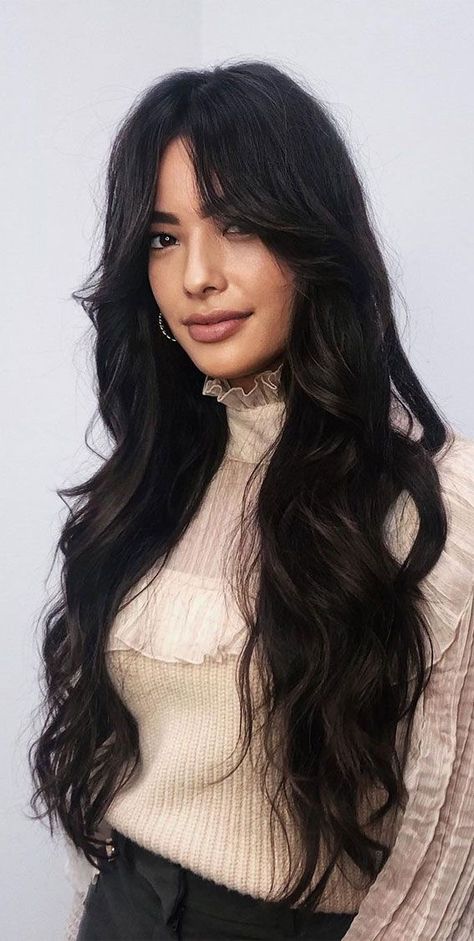 Middle Part Long Hair Curtain Bangs, Long Hair With Curtain Bangs Curly, Long Dark Brown Hair Curtain Bangs, Curtain Bangs Long Hair Inspiration, Lots Of Layered Hair Medium, Super Long Hair With Curtain Bangs, Black Hairstyles Long Hair, Long Layer Cut With Curtain Bangs, Curtain Bangs Very Long Hair