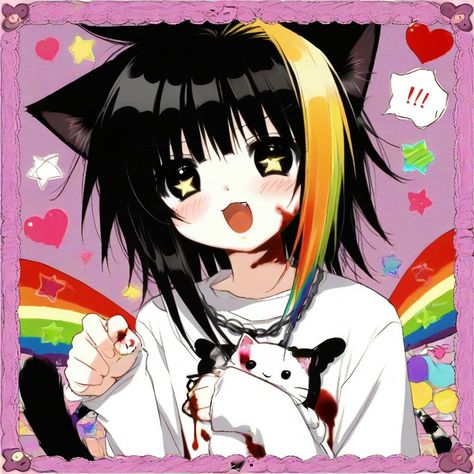 Nyan Cat Drawing, Nyan Cat Pfp, Moe Artstyle, Nya Cat, Dark Decora, Scene Kid Art, Cat Rainbow, Moe Anime, Nyan Cat