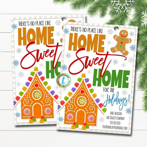 Christmas Realtor Pop By Gift Tag, No place like home Sweet home, Holiday Real Estate Marketing Printable, Open House, DIY Editable Template Holiday Real Estate, Realtor Open House, Open House Gift, Pop By, Health Marketing, Christmas Marketing, Marketing Gift, Holiday Market, No Place Like Home