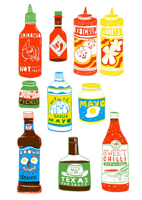 Visuell Identitet, London Clubs, Illustration Food, Food Drawing, Sumi E, Art And Illustration, Sriracha, Food Illustrations, Ketchup