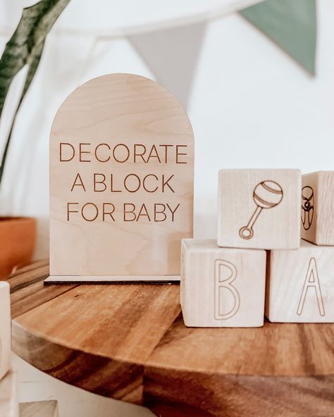 Wooden baby blocks with baby related images engraved onto the wood for guests to decorate at a baby shower for an activity Baby Blocks Baby Shower Diy, Decorate A Block, Welcome Baby Signs, Baby Blocks Baby Shower, Bear Baby Shower Theme, Baby Shower Activity, Shower Diy, Baby Shower Activities, Baby Blocks