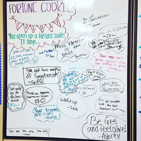 Friday whiteboard prompt: fortune Friday Whiteboard, Office White Board, White Board Ideas, Whiteboard Prompts, Whiteboard Questions, Morning Writing, Whiteboard Ideas, Classroom Whiteboard, Whiteboard Messages