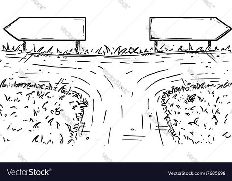 Crossroads Drawing, Crossroads Illustration, Arrow Pointing Left, Road Drawing, Direction Sign, Inktober 2023, Direction Illustration, Cartoon Doodle, Doodle Notes