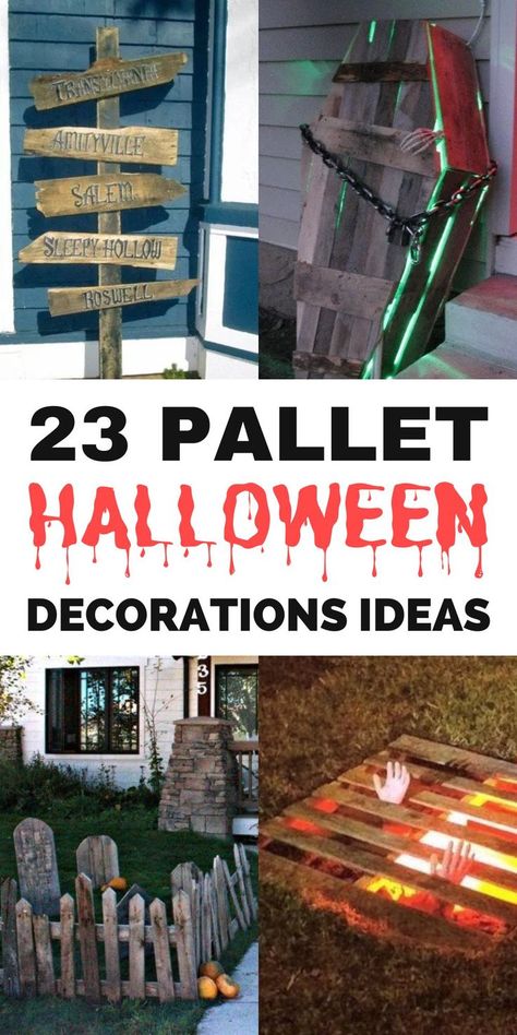 If you’re looking for a unique and affordable way to spruce up your home this Halloween, consider using pallets. Here are 23 awesome pallet Halloween decorations ideas that you should try. Halloween Pallet Projects, Pallet Halloween Decorations, Haunted Trail Ideas, Halloween Fence, Easy Outdoor Halloween Decorations, Pallet Halloween, Halloween Garden Decorations, Scary Halloween Decorations Outdoor, Scary Halloween Decorations Diy