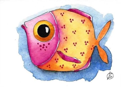 Fish Paintings, Whimsical Fish, Painting Whimsical, Whimsical Art Paintings, Orange Fish, Watercolor Art Paintings, Cartoon Fish, Watercolor Fish, Original Watercolor Art