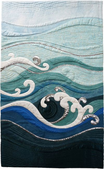 Pat Hilderbrand, Making Waves                                                                                                                                                      More Seascape Quilts, Ocean Quilt, Beach Quilt, Sea Quilt, Art Quilting, Landscape Art Quilts, Appliqué Quilts, Quilt Modernen, Japanese Quilts