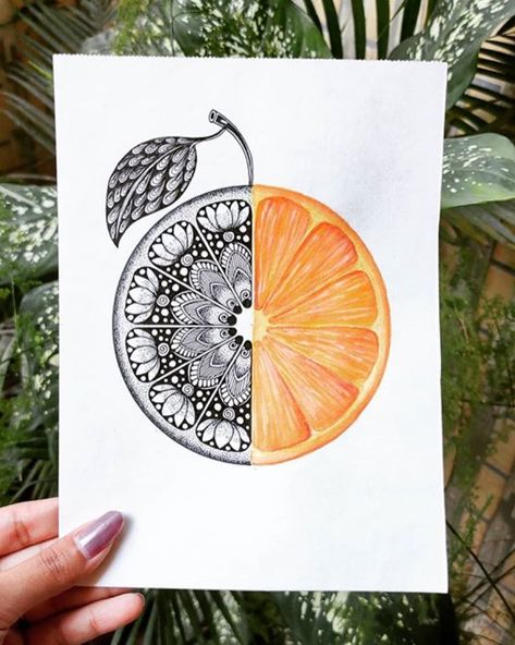 Fruit Mandala, Orange Mandala, Easy Mandala Drawing, Mandala Doodle, Spiderman Art Sketch, Fruit Orange, Color Drawing Art, Mandala Art Therapy, Mandala Art Lesson