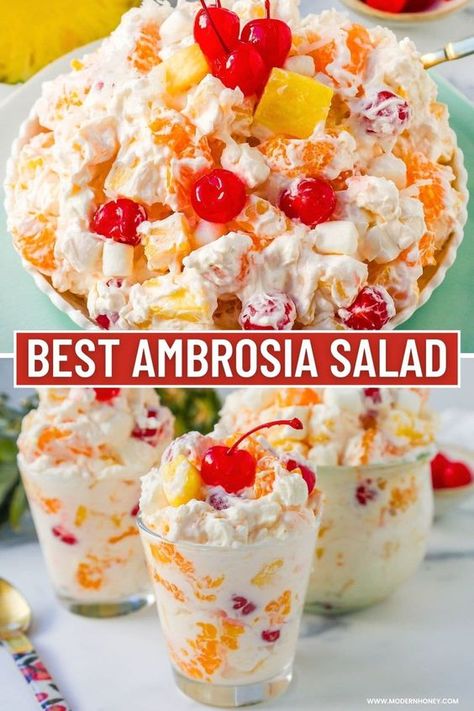 Fluffy Fruit Salad, Best Ambrosia Salad, Fruit Salad Dessert, Fruit Delight, Fruit Salad With Marshmallows, Fluff Salad Recipes, Ambrosia Fruit Salad, Classic Southern Recipes, Jello Dessert Recipes