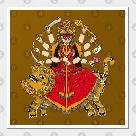 Durga Pooja, Gond Painting, Bengali Art, Durga Painting, Hindu Festival, Goddess Durga, Hindu Goddess, Psy Art, Hinduism Art