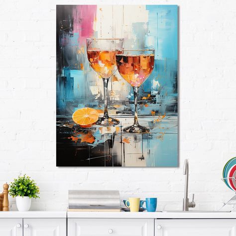 Painting For Bar Wall, Beverage Wall, Wine Painting, Blue Cocktails, Wall Bar, Online Art Store, Art Drawings Simple, Drawing Techniques, Online Art Gallery