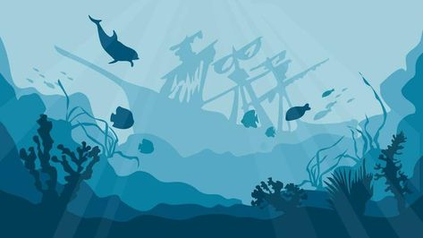 Cartoon underwater landscape with sunken sail ship 12851149 Vector Art at Vecteezy Underwater Vector, Cartoon Underwater, Silhouette Background, Underwater Cartoon, Underwater Landscape, Ship Wrecks, Sail Ship, Ocean Illustration, Landscape Sea