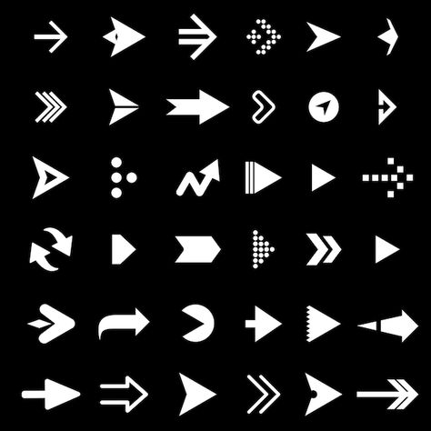 Collection of white and black arrow dire... | Premium Vector #Freepik #vector #arrow-button #arrow #arrow-line #round-arrow Aesthetic Arrow, Arrow Typography, Arrow Design Graphic, Arrow Branding, Graphic Arrow, Arrow Silhouette, Round Arrow, Dingbats Fonts, Arrows Design