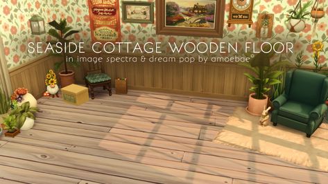 Sims 4 Floor, Corrugated Metal Wall, Sims 4 Cottage, Spotted Wallpaper, Retro Sofa, New Mods, 4 Wallpaper, Sims House Design, Seaside Cottage