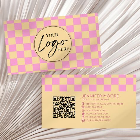 Qr Code Business, Qr Code Business Card, Business Card Design Creative, Checker Print, Business Cards Creative, Card Designs, Diy Business, Pink Orange, Creative Business