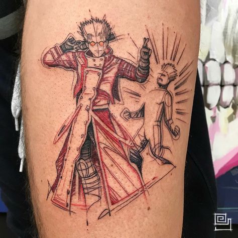 Trigun Tattoo, Trigun Vash The Stampede, Trigun Vash, Vash The Stampede, Dreamcatcher Tattoo, Anime Chibi, Geometric Tattoo, Tattoo Ideas, Tattoos