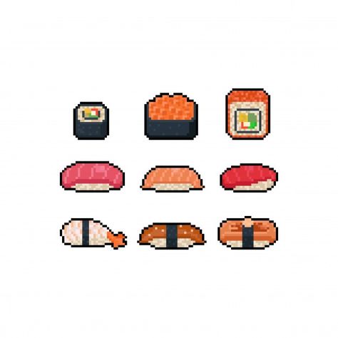 Pixel Art Cartoon, Pixel Food, Cartoon Sushi, Sushi Bake, Letter Icon, Pixel Beads, Rain Wallpapers, Geisha Art, Pixel Drawing