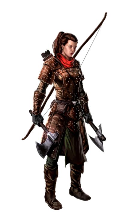 Female Human Dual Axe and Longbow Ranger - Pathfinder PFRPG DND D&D d20 fantasy Studded Leather Armor Women, Studded Leather Armor Dnd, Leather Armor Dnd, Dual Wielder, Studded Leather Armor, Dnd Ranger, Brunette Female, Fantasy Role Playing, Female Fighter