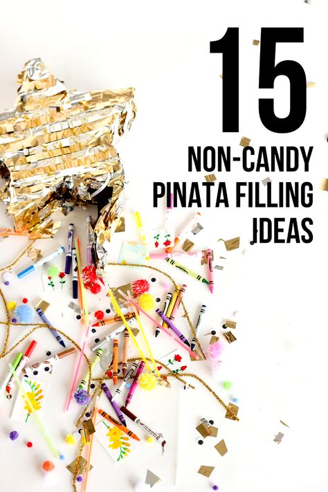 15 Non-Candy Pinata Filling Ideas // www.deliacreates.com Punch Pinata Prizes, Pinata Fillers Non Candy, Pinata Stuffer Ideas, Pinata Party Favors, Piñata Gift Ideas, Alternatives To Pinatas, What To Put In A Pinata, Piñata Stuffing Ideas Not Candy, Non Candy Pinata Fillers