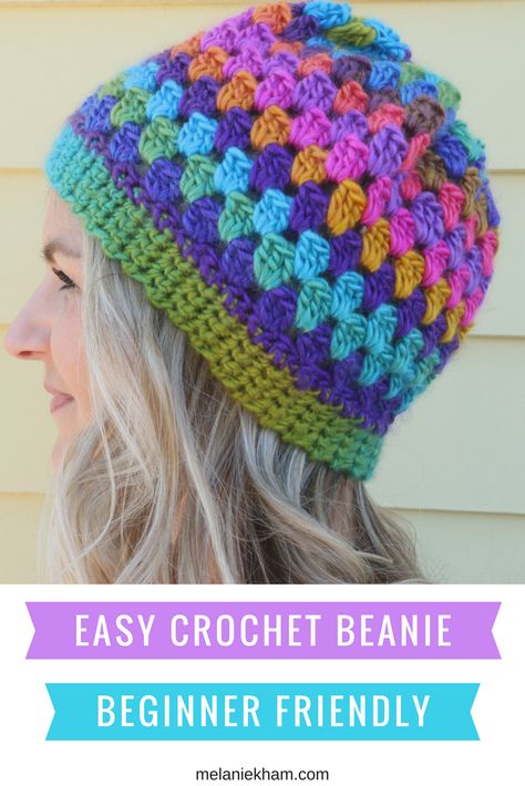 Granny Cluster Crochet Beanie for Beginners Crochet Beanie For Beginners, Crochet Beanie Hat Free Pattern, Crochet Hat Tutorial, Crochet Granny Stitch, Crochet Beanie Pattern Free, Crochet Hat For Beginners, Crocheted Beanie, Beanie Hat Pattern, Easy Crochet Hat