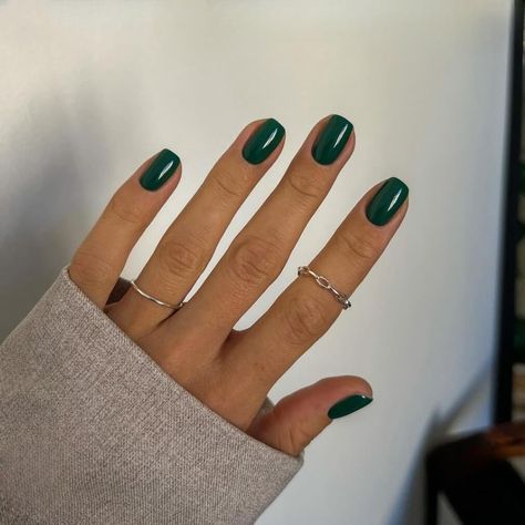 Shimmery Nails, Green Press On Nails, Short Oval Nails, Almond Gel Nails, Trendy Nail Polish, Short Nail Manicure, Nails Short Square, Dark Green Nails, Short Fake Nails