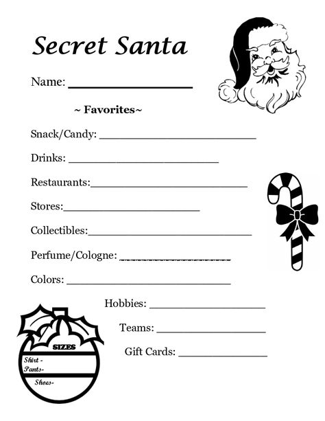 Secret Santa List Ideas, Secret Santa Questionnaire Simple, Secret Santa Paper To Fill Out, Secret Santa Questionnaire Printable Simple, Christmas Secret Santa Questions, Secret Santa Name Drawing Ideas, Secret Santa Name Picking Ideas, Work Secret Santa Questions, Secret Santa Template Free Printable