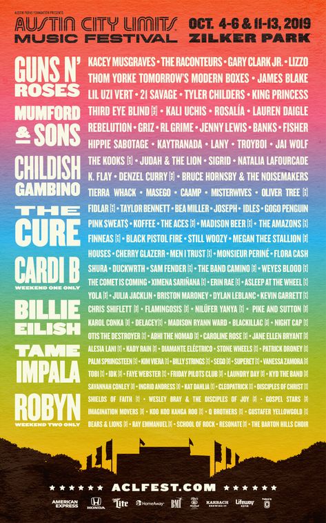 Festival Lineup Poster, Lineup Poster, Austin City Limits Festival, Acl Music Festival, Acl Festival, Festival Lineup, Gary Clark Jr, Zilker Park, Jenny Lewis