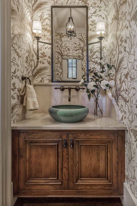 Bathroom Design Simple, Venetian Plaster Walls, Lake Keowee, Powder Room Decor, English Manor, Downstairs Bathroom, Bathroom Inspiration Decor, Studio Interior, Built In Bookcase