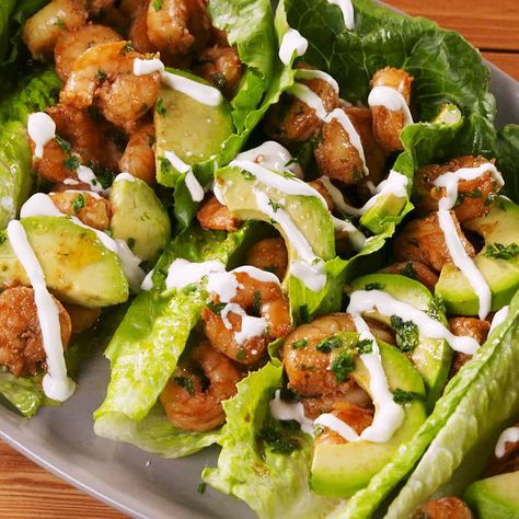 Quickest dinner ever. Shrimp Wrap, Recipes With Videos, Shrimp Wraps, Lettuce Wraps Healthy, Shrimp Lettuce Wraps, Cilantro Lime Shrimp, Low Carb Tacos, Lettuce Wrap Recipes, Shrimp Recipes Healthy