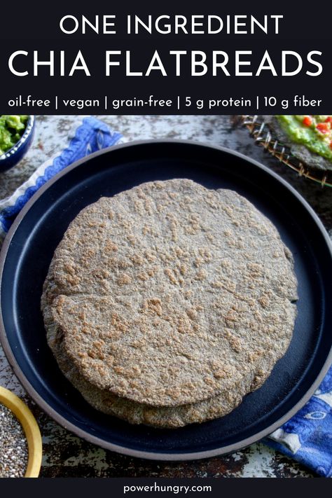 Flexible, puffy, easy-to-make 1 ingredient chia flatbreads! They are vegan, oil-free, keto & grain-free, plus 5 g protein & 10 g fiber each. #chiatortilla #chiaflatbread #chia #chiaseeds #chiaflour #wfpb #wfpbno #plantbased #ketotortilla #oilfree #keto #vegan #Paleo #oilfreeketobread #eggfree #ketogenic #1ingredient #grainfree #glutenfree #dairyfree #lowcarb #easyrecipe #cleaneating #cleaneats #ketobread Nutritarian Recipes, Gluten Free Baking Mix, Chia Recipe, Bread Substitute, Chia Seed Recipes, Wfpb Recipes, Keto Vegan, Gf Bread, Low Carb Baking