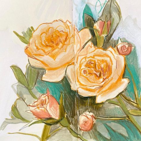 Big fat orange roses in my sketchbook today. Did a whole load of super ugly work first and almost gave up, but then gave it one last go and… | Instagram Carandache Luminance, Nature Sketchbook, Neocolor Ii, Paint Water, Observational Drawing, Sketchbook Tour, Flower Theme, Lavender Field, Drawing Process