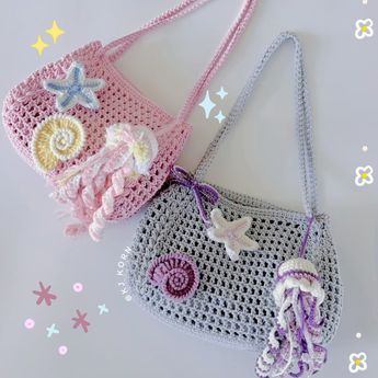 Crochet Ocean Bag, Cute Crochet Bags, Summer Bag Crochet, Crochet Ocean, Ocean Bag, Tiny Animals, Crochet Tutorial Pattern, Quick Crochet Patterns, Amigurumi Animals