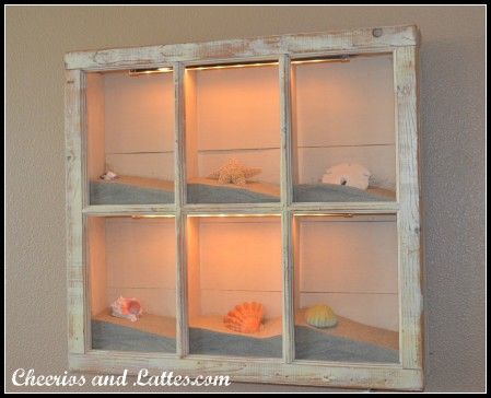 Remodelaholic | 100 Ways to Use Old Windows Seashell Shadow Boxes, Old Window Projects, Old Window Frames, Window Shadow, Window Crafts, Old Window Frame, Window Projects, Funky Junk Interiors, Coastal Wall Decor