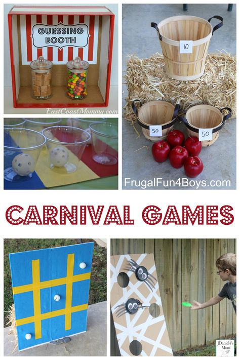 25+ Carnival Games for Kids!  Perfect for a family game night or a church or school carnival.  Great birthday party ideas too! Fall Carnival Games, School Carnival Games, Diy Carnival Games, Backyard Carnival, Fall Festival Games, Carnival Games For Kids, Diy Party Games, Theme Carnaval, Thanksgiving Crafts Preschool