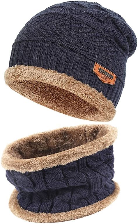 Mens Womens Winter Beanie Hat Scarf Set Warm Knit Hat Thick Fleece Lined Winter Cap Neck Warmer for Men Women at Amazon Men’s Clothing store Winter Beanie Hat, Winter Hats For Men, Hat And Scarf Sets, Winter Outfits Men, Winter Cap, Winter Hats Beanie, Circle Scarf, Hat Scarf, Winter Beanie