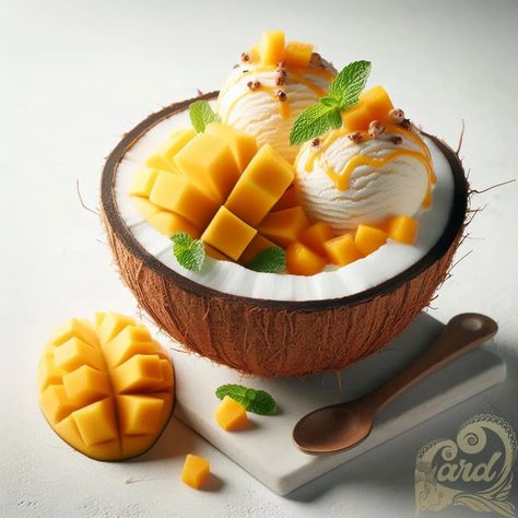 Coconut Ice, Coconut Desserts, Coconut Ice Cream, Mango Coconut, Amazing Cakes, Food Art, Food Photography, Mango, Coconut