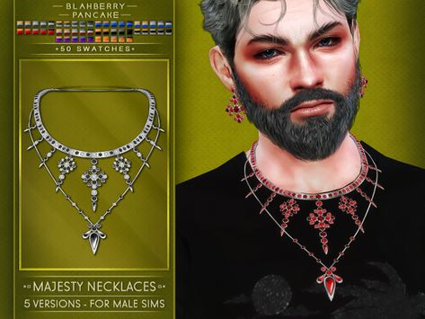 Majesty Necklaces M (5 versions) - Blahberry Pancake - The Sims 4 Download - SimsDomination Blahberry Pancake, Sims Cc Hair, Sims 4 Medieval, Medieval Necklace, Fantasy Necklace, Sims 4 Download, The Sims 4 Download, Best Sims, Medieval Jewelry