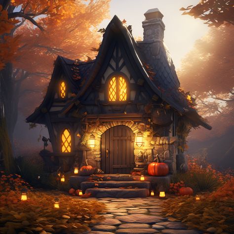 Witches Cottage Exterior, Forest House Concept Art, Witch Hut Concept Art, Witches Cabin, Cottage Concept Art, Witches Hut, Witch Houses, Cozy Painting, Witch Cabin