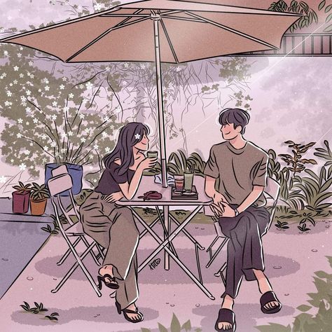 Illustration by _hilllo 2023 Illustration, Romantic Anime Couples, Cute Couple Drawings, Couple Illustration, Cute Couple Cartoon, Summer Work, Cool Wallpapers Cartoon, Cute Love Cartoons, Korean Art