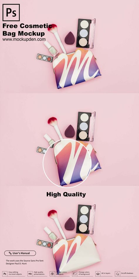 17+ Beautiful Makeup Bag Mockup PSD Templates | FREE Editables 8 Makeup Mockup Free, Makeup Mockup, Branding Mockups Free, Eco Makeup, Photoshop Tutorial Graphics, Makeup Companies, Some Makeup, Canvas Makeup Bag, Bag Designs