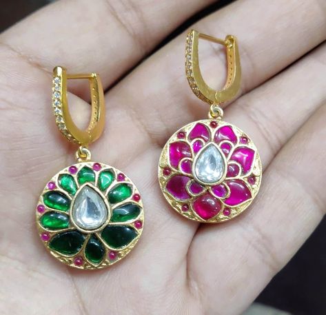 Reversible Pink, Green and white kundan Bali hoop earrings Made to Order: Ships in 10-15 days L: 4.4 cm, W: 2.37 cm Wt: 28 gms Material : 92.5 silver with 24k gold plating Stones: Jadau Kundan Kundan Jewellery Bridal, Long Silver Earrings, Kundan Jewelry, Polki Earrings, Sterling Silver Choker, Silver Choker Necklace, Layered Necklaces Silver, Jhumki Earrings, Hoops Gold