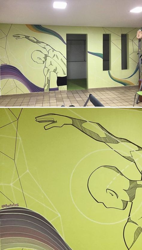 Gym Painting, Sports Mural, Gym Mural, Physiotherapy Clinic, Cabinet Wall, Clinic Design, Mural Wall, Gym Design, Furniture Art