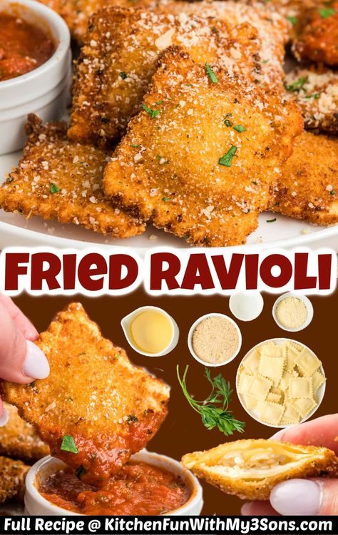 Easy Fried Ravioli, Fried Ravioli Recipe, Fried Ravioli, Seasoned Bread, Toasted Ravioli, Ravioli Recipe, Cheese Ravioli, Seasoned Bread Crumbs, Kitchen Fun