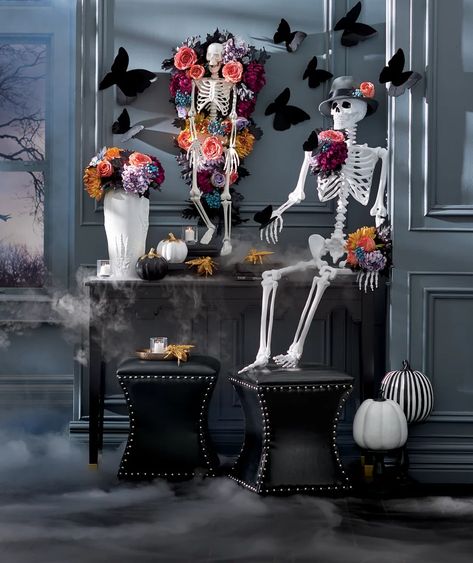 Gold Skeleton, Faux Branches, Pumpkin Topiary, Door Swag, Black And White Theme, Grandin Road, Halloween Home Decor, Hallows Eve, Art Gallery Wall