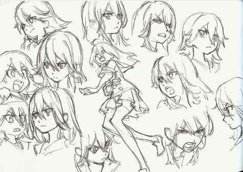 Yoh Yoshinari concept art Ryuko Matoi (c) "Kill la Kill" Yoh Yoshinari, Girl Sketches, Illustrator Inspiration, Character Design Sketches, Arte Sketchbook, Art Characters, Girl Sketch, Many Faces, Ink Illustrations