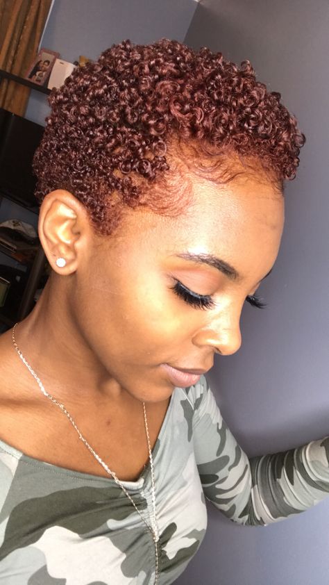 Honey Blonde Hair On Black Women Natural Short, Hair Tint For Black Women, Ginger Low Cut Hair Black Women, Hair Tint Ideas, Burgundy Hair Black Women, Natural Hair Styles Short, Natural Hair Pixie Cut, Tinted Hair, Low Cut Hairstyles