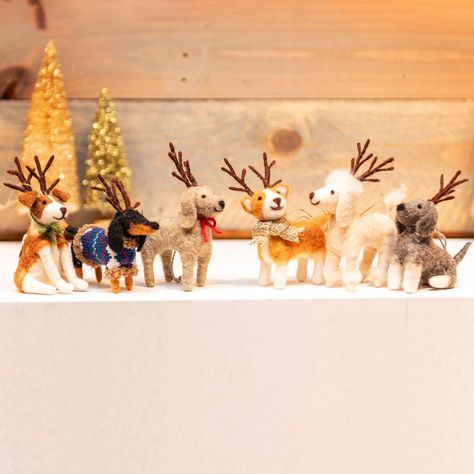 PRICES MAY VARY. 100% Polyester Each ornament has a unique accessory Set of 6 ornaments Felted Ornaments, Different Types Of Dogs, Reindeer Dog, Recycled Gifts, Felt Ornament, Pom Pom Garland, Holiday Store, Whimsical Design, Dog Ornaments