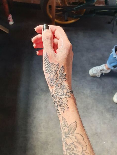 A Beautiful Hand/Wrist/Thumb Hand And Wrist Tattoos, Wrist Hand Tattoo, Evermore Tattoo, Thumb Tattoos, Omerta Tattoo, Cool Wrist Tattoos, Prison Tattoos, Skeleton Hand Tattoo, Hand Tattoos For Women