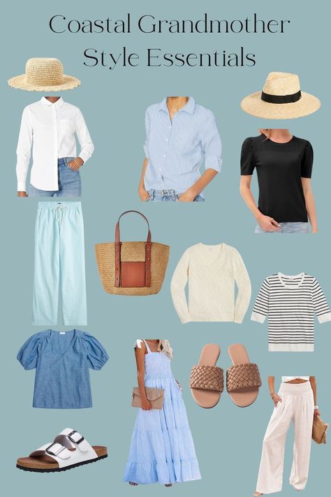 Beach Cottage Style Outfits, Classic Coastal Outfit, Coastal Granny Fashion, Coastal Granddaughter Style Clothing, Coastal Grandmother Plus Size Outfits, East Coast Grandma Style, Coastal Grandma Outfits 2023, Grandmother Style Fashion, Coastal Wear Women