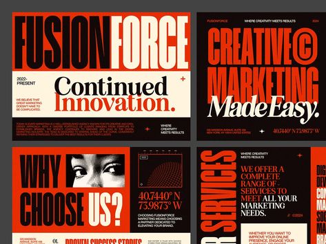 Pitch Deck - FusionForce Creative Marketing Agency ⚡⚡⚡ by Dhefry Andirezha for One Week Wonders on Dribbble Non Profit Design, Innovation Branding, Presentation Layouts, Branding Aesthetic, Creative Marketing Agency, Presentation Deck, Presentation Design Layout, Brand Presentation, Publicidad Creativa