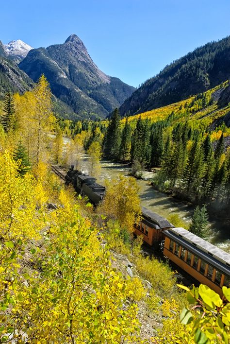 fall foliage train rides Silverton Durango Railroad Wood Mountains, Moon Universe, Guadalupe Mountains National Park, Carlsbad Caverns National Park, Scenic Train Rides, Railroad Art, Sky Day, Scenic Railroads, Forest Wood